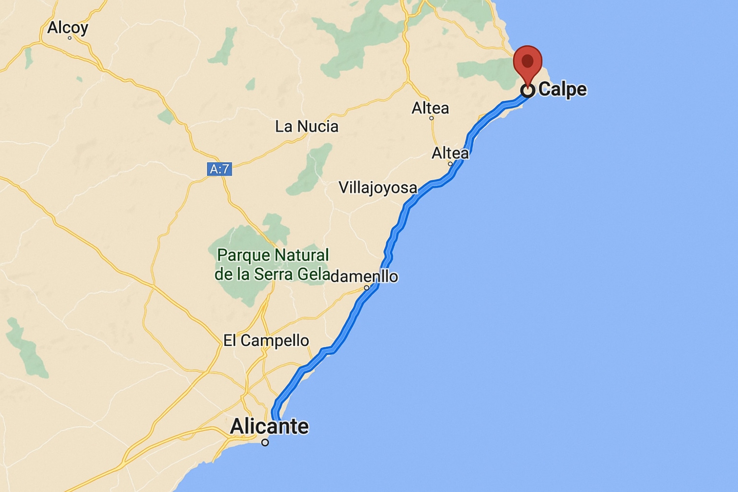 Distancia de Alicante a Calpe